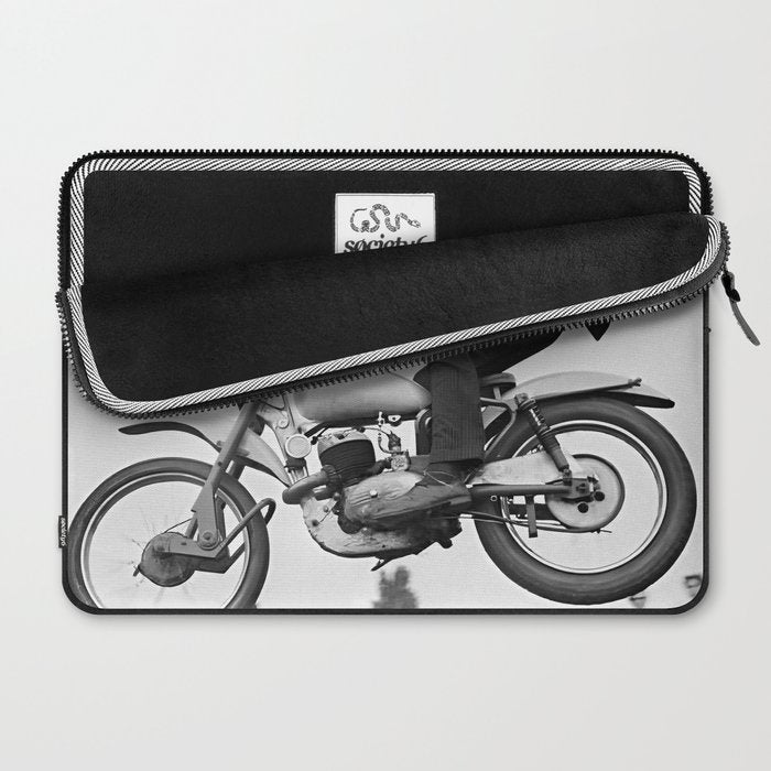 Motorcycle Jumper, Vintage Black and White Old Photo Laptop Sleeve Gallery Image 2