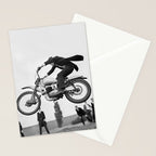 Motorcycle Jumper, Vintage Black and White Old Photo Stationery Card Gallery Image 2
