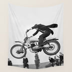 Motorcycle Jumper, Vintage Black and White Old Photo Wall Tapestry Gallery Image 4