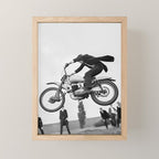Motorcycle Jumper, Vintage Black and White Old Photo Mini Art Print Gallery Image 1