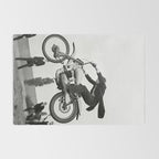 Motorcycle Jumper, Vintage Black and White Old Photo Rug Gallery Image 2
