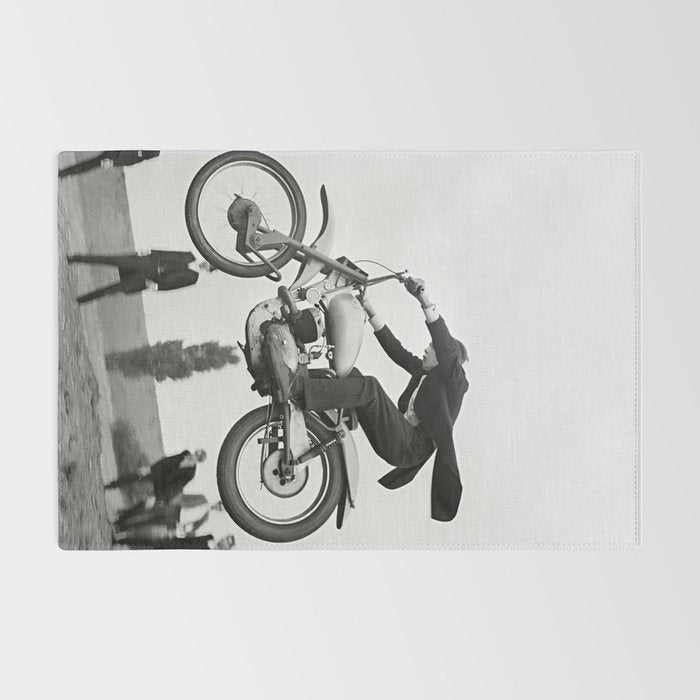 Motorcycle Jumper, Vintage Black and White Old Photo Rug Gallery Image 2