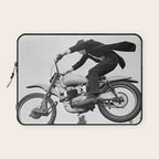 Motorcycle Jumper, Vintage Black and White Old Photo Laptop Sleeve Gallery Image 1