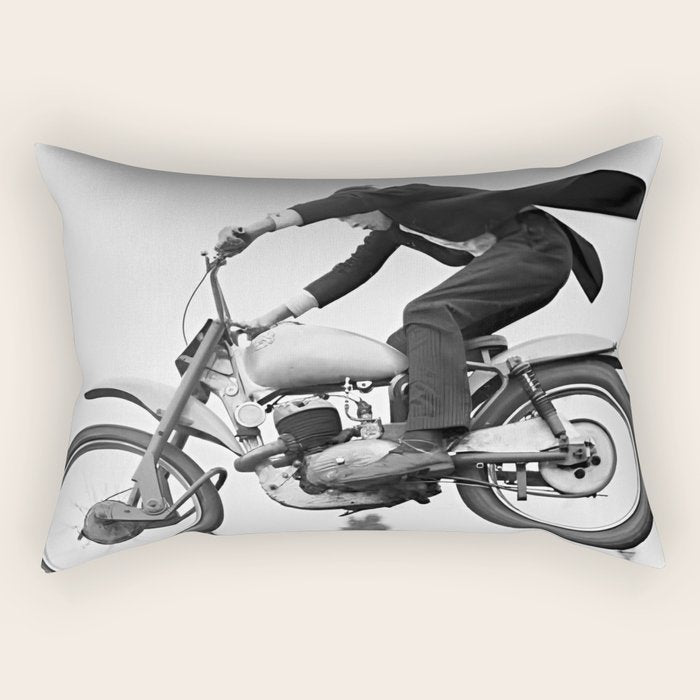 Motorcycle Jumper, Vintage Black and White Old Photo Rectangular Pillow Gallery Image 1