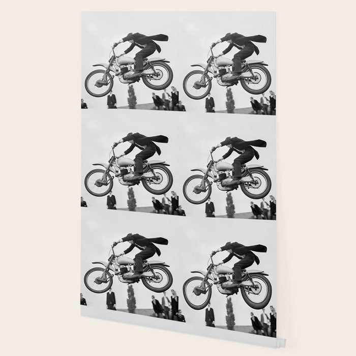 Motorcycle Jumper, Vintage Black and White Old Photo Wallpaper Gallery Image 2