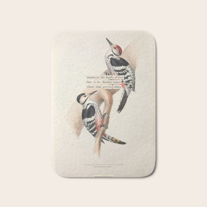White-rumped Woodpecker Divination from # An Almanac of Birds # Divinations for Uncertain Days Bath Mat Gallery Image 1