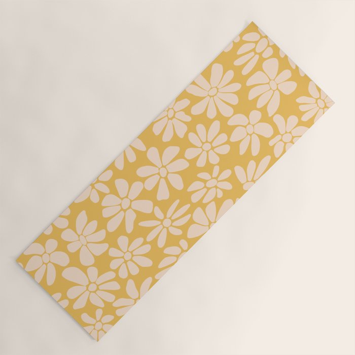 Retro Floral - Earthy colors - yellow mostard Yoga Mat Gallery Image 1