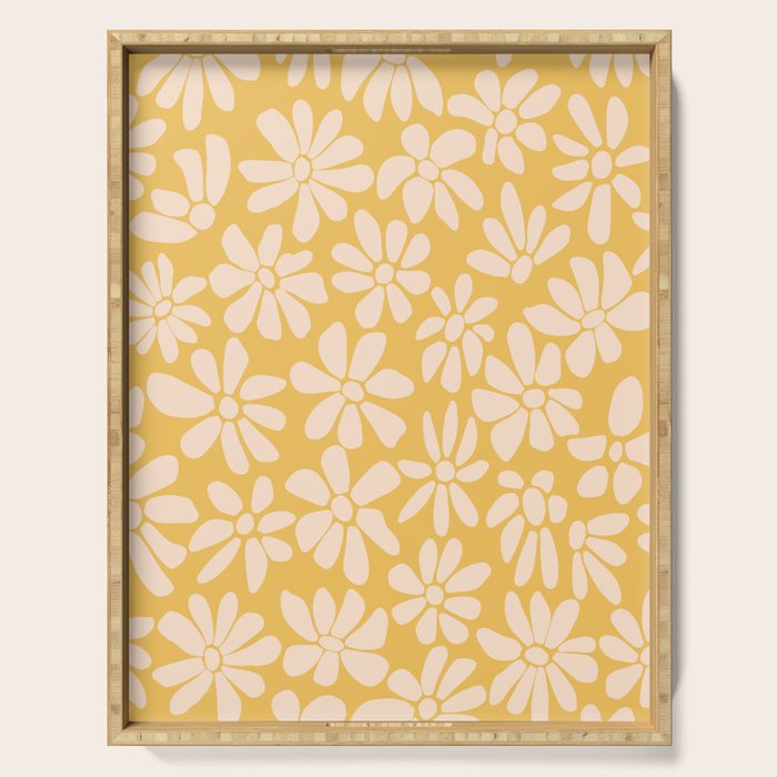Retro Floral - Earthy colors - yellow mostard Serving Tray Gallery Image 1