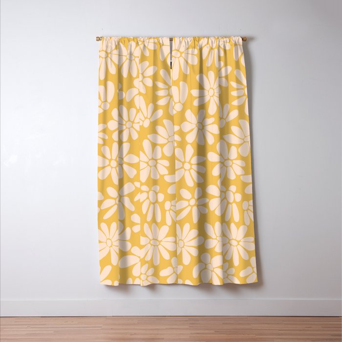 Retro Floral - Earthy colors - yellow mostard Window Curtain Gallery Image 3