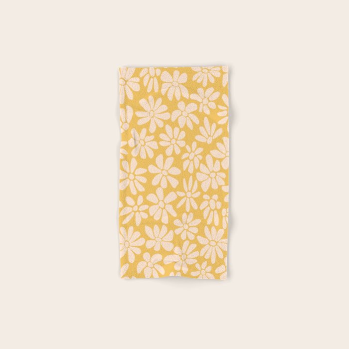 Retro Floral - Earthy colors - yellow mostard Bath Towel Gallery Image 1