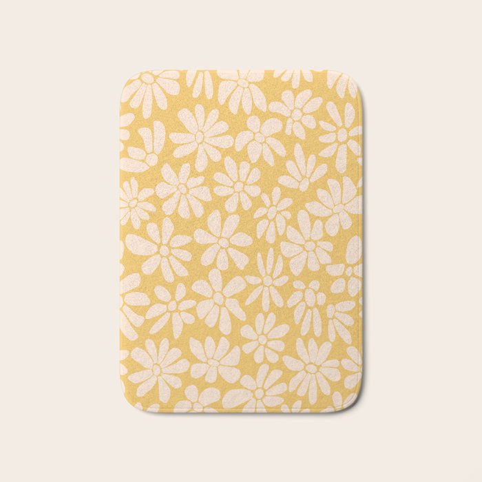 Retro Floral - Earthy colors - yellow mostard Bath Mat Gallery Image 1