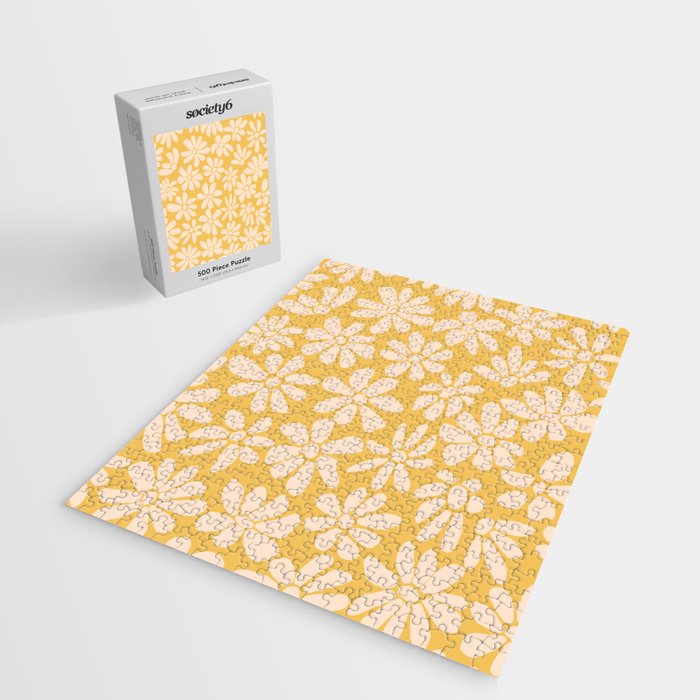 Retro Floral - Earthy colors - yellow mostard Jigsaw Puzzle Gallery Image 2
