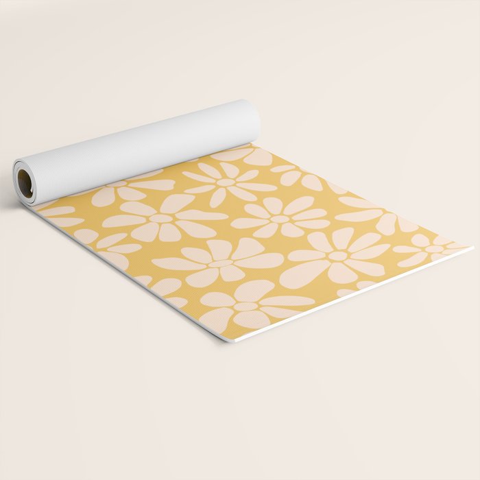 Retro Floral - Earthy colors - yellow mostard Yoga Mat Gallery Image 2