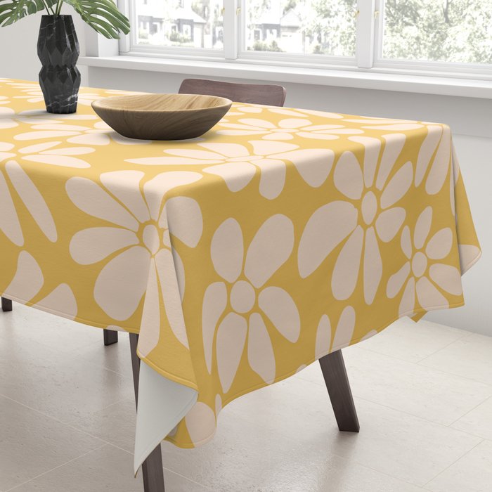 Retro Floral - Earthy colors - yellow mostard Tablecloth Gallery Image 3
