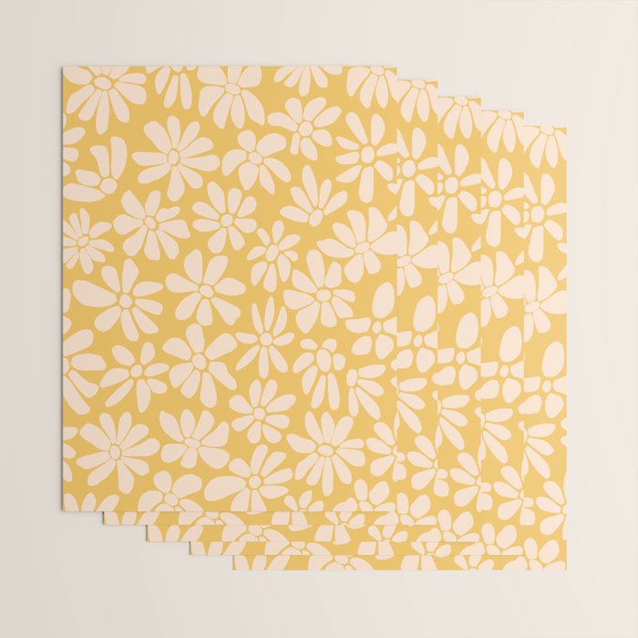 Retro Floral - Earthy colors - yellow mostard Wrapping Paper Gallery Image 3