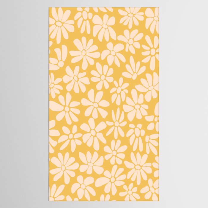 Retro Floral - Earthy colors - yellow mostard Tablecloth Gallery Image 2