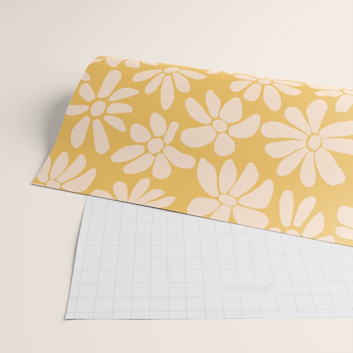Retro Floral - Earthy colors - yellow mostard Wrapping Paper Gallery Image 2