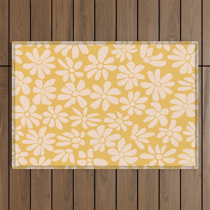 Retro Floral - Earthy colors - yellow mostard Outdoor Rug Gallery Image 1
