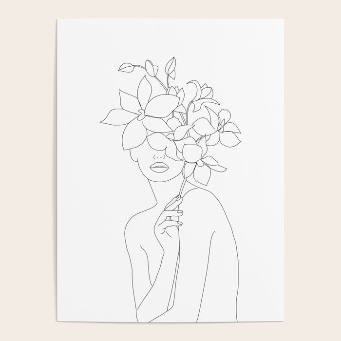 Minimal Line Art Woman with Orchids Poster Gallery Image 4