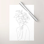 Minimal Line Art Woman with Orchids Wrapping Paper Gallery Image 1