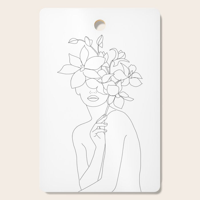 Minimal Line Art Woman with Orchids Cutting Board Gallery Image 1