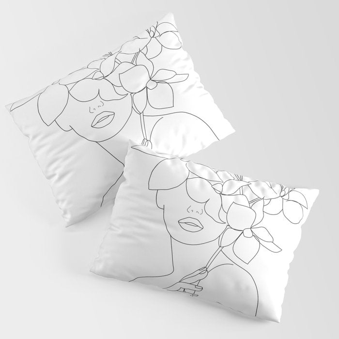 Minimal Line Art Woman with Orchids Pillow Sham Gallery Image 3