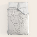 Minimal Line Art Woman with Orchids Duvet Cover Gallery Image 6