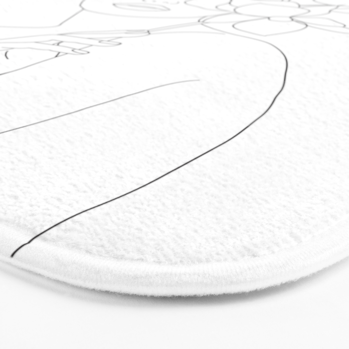 Minimal Line Art Woman with Orchids Bath Mat Gallery Image 3