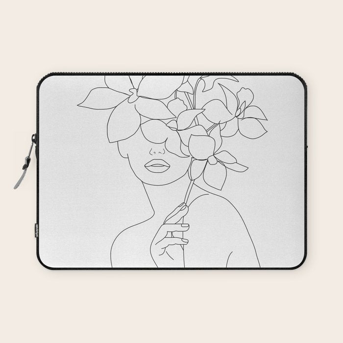 Minimal Line Art Woman with Orchids Laptop Sleeve Gallery Image 1