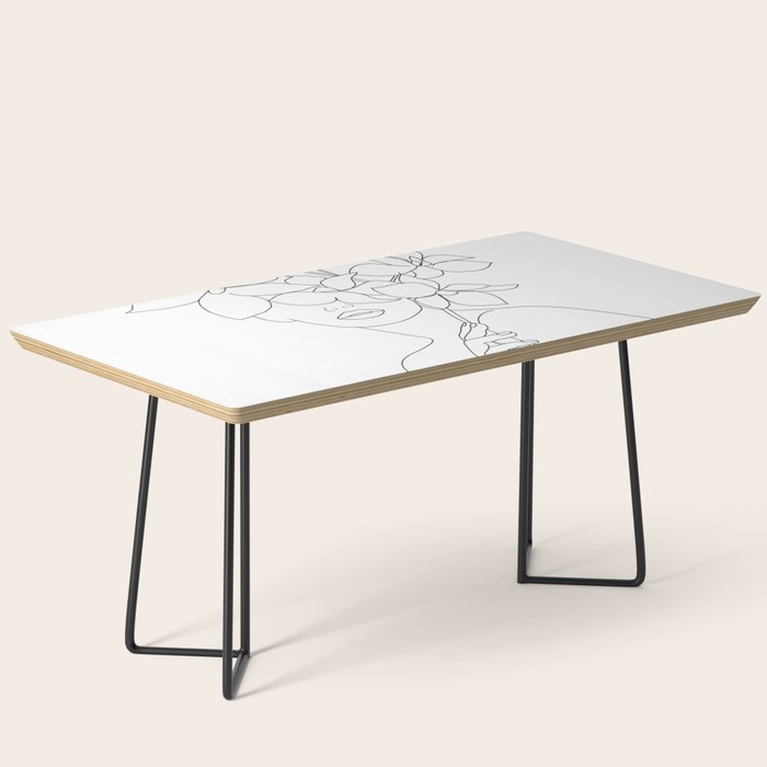 Minimal Line Art Woman with Orchids Coffee Table Gallery Image 1