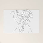 Minimal Line Art Woman with Orchids Welcome Mat Gallery Image 1