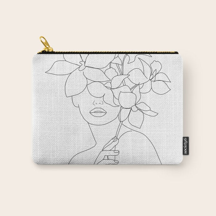 Minimal Line Art Woman with Orchids Carry All Pouch Gallery Image 1
