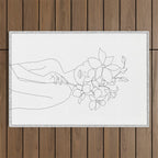 Minimal Line Art Woman with Orchids Outdoor Rug Gallery Image 1