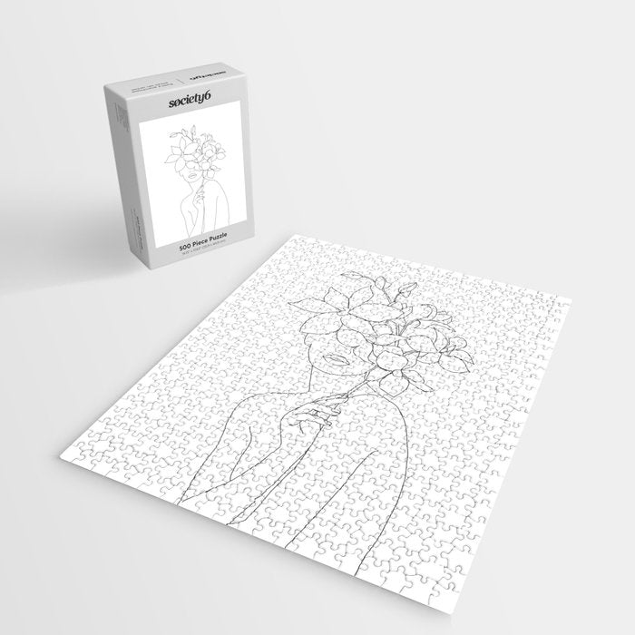 Minimal Line Art Woman with Orchids Jigsaw Puzzle Gallery Image 2