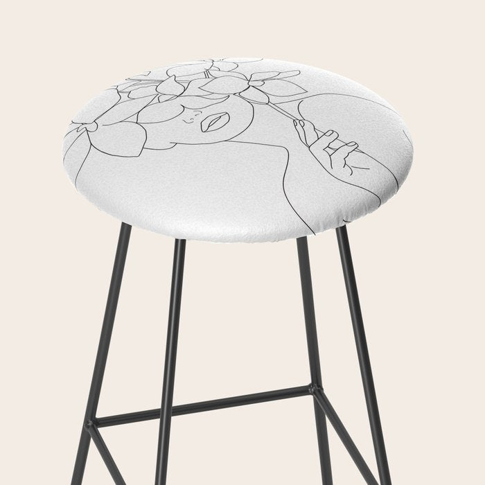 Minimal Line Art Woman with Orchids Stool Gallery Image 2