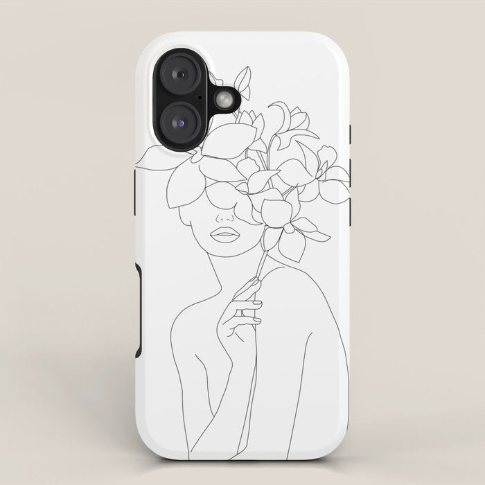 Minimal Line Art Woman with Orchids iPhone Case Gallery Image 1