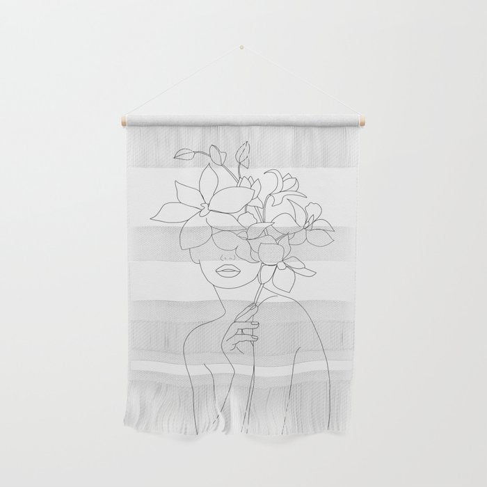 Minimal Line Art Woman with Orchids Wall Hanging Gallery Image 1