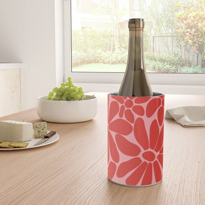 Pink and Red - Retro Floral Art Print Wine Chiller Gallery Image 4