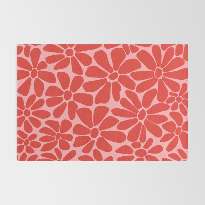 Pink and Red - Retro Floral Art Print Rug Gallery Image 2