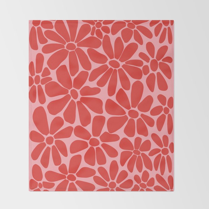 Pink and Red - Retro Floral Art Print Throw Blanket Gallery Image 2