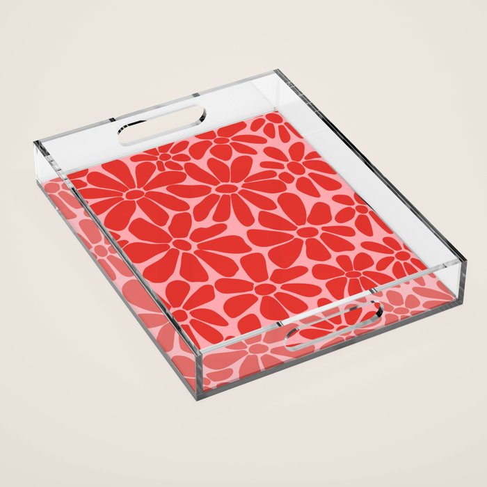 Pink and Red - Retro Floral Art Print Acrylic Tray Gallery Image 1