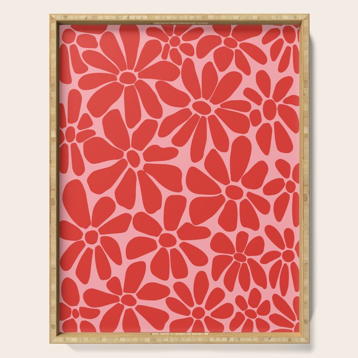 Pink and Red - Retro Floral Art Print Serving Tray Gallery Image 1