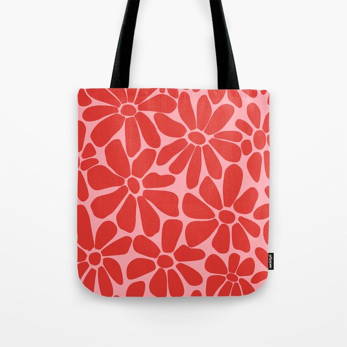 Pink and Red - Retro Floral Art Print Tote Bag Gallery Image 1