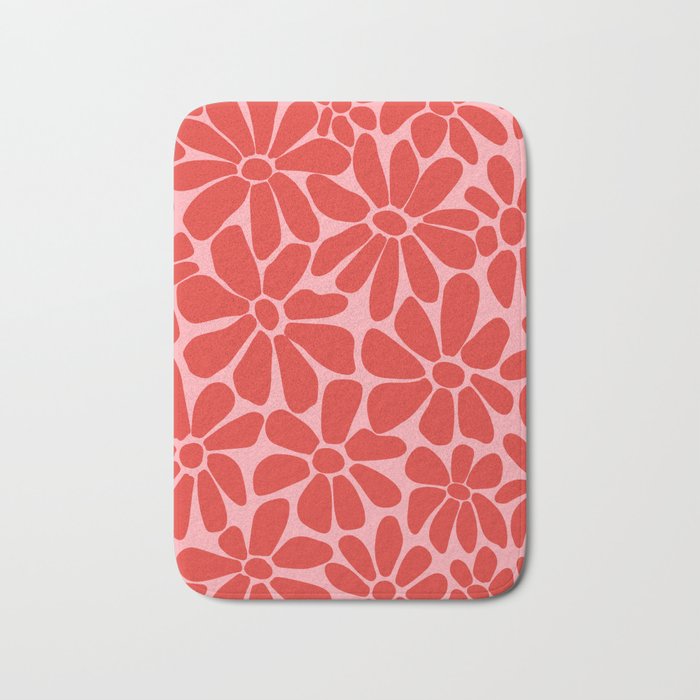 Pink and Red - Retro Floral Art Print Bath Mat Gallery Image 1