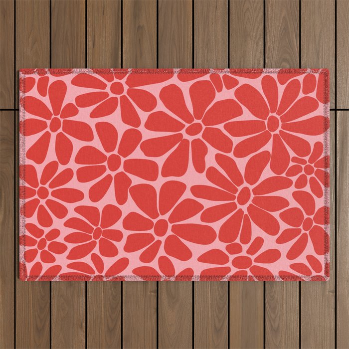 Pink and Red - Retro Floral Art Print Outdoor Rug Gallery Image 1