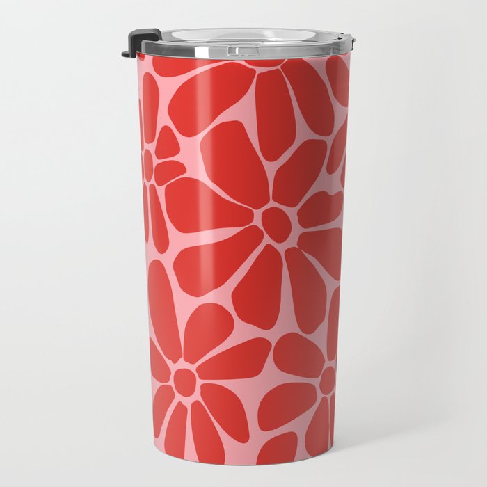 Pink and Red - Retro Floral Art Print Travel Mug Gallery Image 3