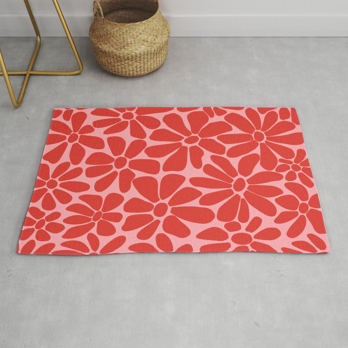 Pink and Red - Retro Floral Art Print Rug Gallery Image 1