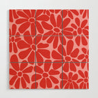 Pink and Red - Retro Floral Art Print Wood Wall Art Gallery Image 1