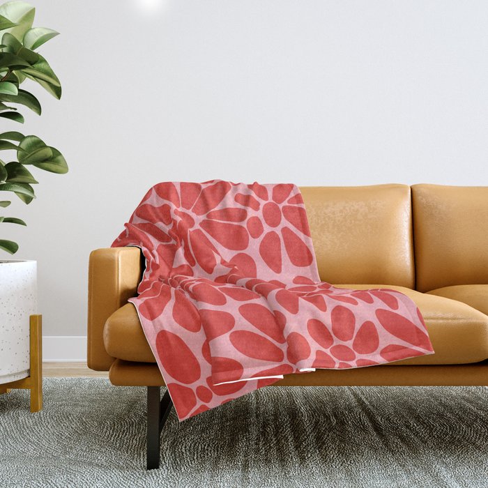 Pink and Red - Retro Floral Art Print Throw Blanket Gallery Image 1