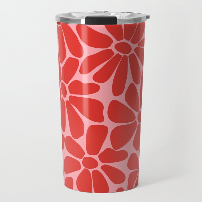 Pink and Red - Retro Floral Art Print Travel Mug Gallery Image 1